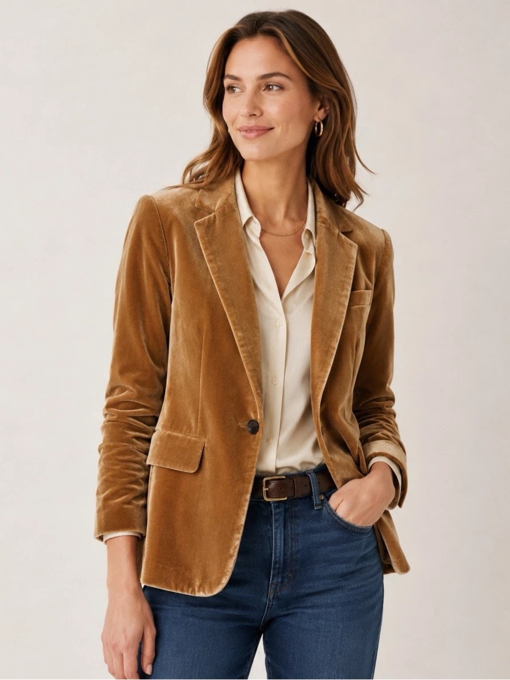 Banana Republic Velvet Blazer in Caramel Brown